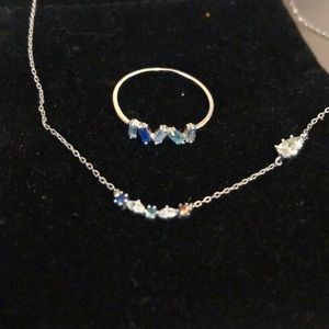 Multi color blue Set of Dainty Necklace and Ring